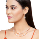 Rose Gold-Plated White American Diamond Studded Charismatic Necklace with Earrings Jewellery Set