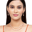 Rose Gold-Plated White American Diamond Studded Charismatic Necklace with Earrings Jewellery Set