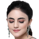 Rhodium-Plated Green & White American Diamond studded Floral Chandelier Drop Earrings