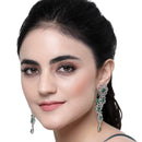 Rhodium-Plated Green & White American Diamond studded Floral Chandelier Drop Earrings