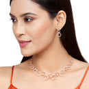 Rose Gold-Plated White American Diamond Studded Hexagon Shaped Necklace with Earrings Jewellery Set