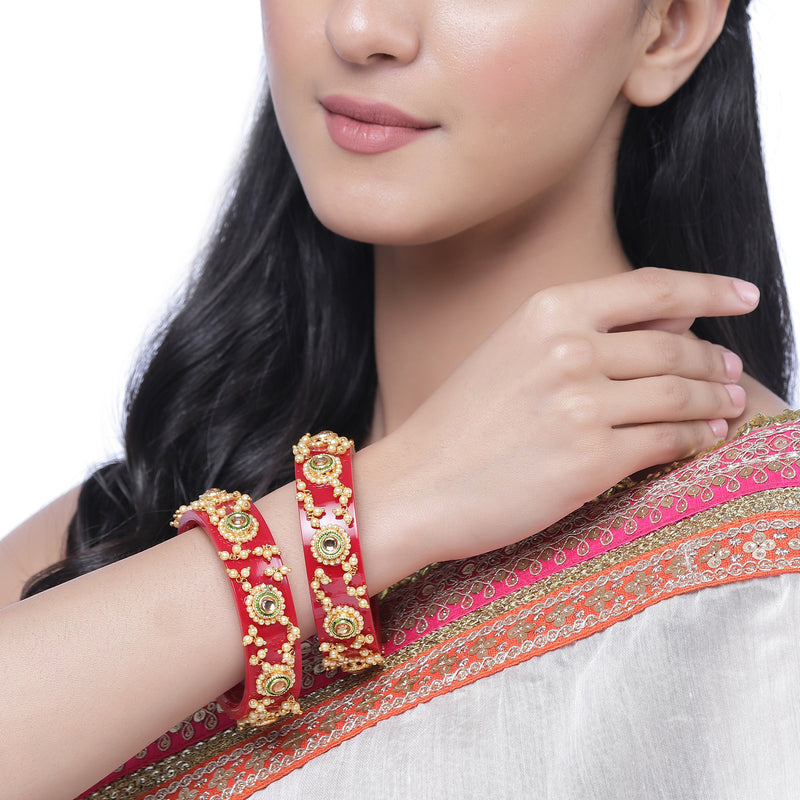 Set Of 2 Gold-Plated Champagne Pearls Handcrafted Non Allergic Bangles