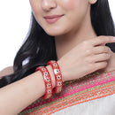 Set Of 2 Gold-Plated White & Green Flower Engraved Handcrafted Non Allergic Bangles