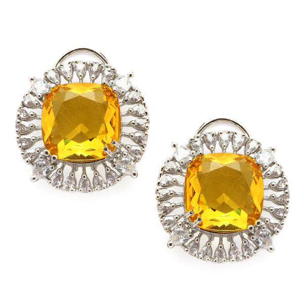 Rhodium-Plated Yellow & White American Diamond studded Contemporary Round Stud Earrings