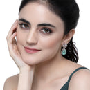 Rhodium-Plated Sea Green & White American Diamond studded Teardrop & Floral Shaped Drop Earrings