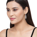 Rhodium-Plated Red American Diamond studded Classic Drop Earrings