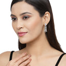 Rhodium-Plated Pink American Diamond studded Classic Contemporary Drop Earrings