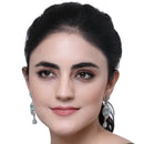 Rhodium-Plated Sea Green American Diamond studded Square Shaped Handcrafted Drop Earrings