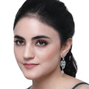 Rhodium-Plated Sea Green American Diamond studded Square Shaped Handcrafted Drop Earrings