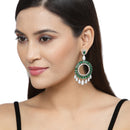 Rhodium-Plated Green American Diamond studded Circular Shape Dangle Earrings