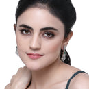 Rhodium-Plated Green & White American Diamond studded Paisley Shaped Drop Earrings