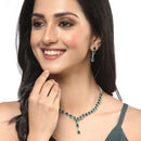 Oxidised Silver-Plated Green American Diamond Studded Necklace with Earring Jewellery Set