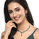 Oxidised Silver-Plated Green American Diamond Studded Necklace with Earring Jewellery Set