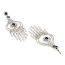 Rhodium-Plated Navy Blue & White American Diamond studded Quirky Shaped Drop Earrings