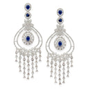 Rhodium-Plated Navy Blue & White American Diamond studded Quirky Shaped Drop Earrings
