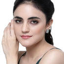 Rhodium-Plated Sea Green American Diamond studded Floral Shaped Stud Earrings