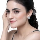 Rhodium-Plated Sea Green American Diamond studded Floral Shaped Stud Earrings