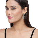 Rhodium-Plated Green American Diamond studded Oval & Quirky Shaped Drop Earrings