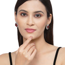 Rhodium-Plated Red & White American Diamond studded Contemporary Round Stud Earrings