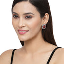Rhodium-Plated Red & White American Diamond studded Contemporary Round Stud Earrings