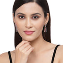 Rhodium-Plated Red American Diamond studded Contemporary Drop Earrings