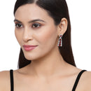Rhodium-Plated Red American Diamond studded Contemporary Drop Earrings