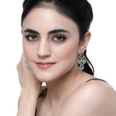 Rhodium-Plated Green & White American Diamond studded Triangular Shaped Drop Earrings