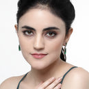 Rhodium-Plated Green American Diamond studded Handcrafted Long Teardrop Shaped Drop Earrings