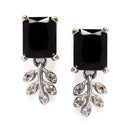 Rhodium-Plated Navy Blue American Diamond Studded Square & Leaf Shaped Pendant with Earrings Jewellery Set