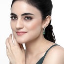 Rhodium-Plated Green American Diamond studded Handcrafted Long Teardrop Shaped Drop Earrings