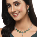 Rhodium-Plated Silver Toned Star Green American Diamond Studded Necklace Earrings Jewellery Set