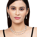 Rhodium-Plated White American Diamond Studded Charismatic Necklace with Earrings Jewellery Set