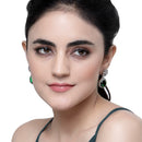 Rhodium Plated Teardrop Green American Diamond Contemporary Drop Earrings