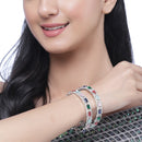 Set Of 2 Rhodium-Plated Silver Toned Multi-Colour Square American Diamond studded Jadau Bangles