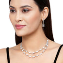 Rhodium-Plated White American Diamond Studded Charismatic Necklace with Earrings Jewellery Set