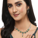 Rhodium-Plated Silver Toned Star Green American Diamond Studded Necklace Earrings Jewellery Set