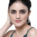 Rhodium-Plated Green American Diamond studded Dome & Teardrop Shaped Jhumka Earrings