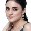 Rhodium-Plated Green American Diamond studded Dome & Teardrop Shaped Jhumka Earrings