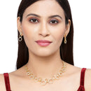 Gold-Plated White American Diamond Studded Hexagon Shaped Necklace with Earrings Jewellery Set