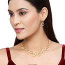 Gold-Plated White American Diamond Studded Hexagon Shaped Necklace with Earrings Jewellery Set