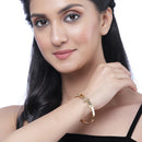 Zeneme Gold Plated Minimal Design Drop CZ Studded Cuff Bracelet Set Of 2