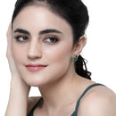 Rhodium-Plated Green American Diamond studded Floral Shaped Stud Earrings