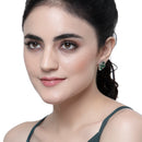Rhodium-Plated Green American Diamond studded Floral Shaped Stud Earrings