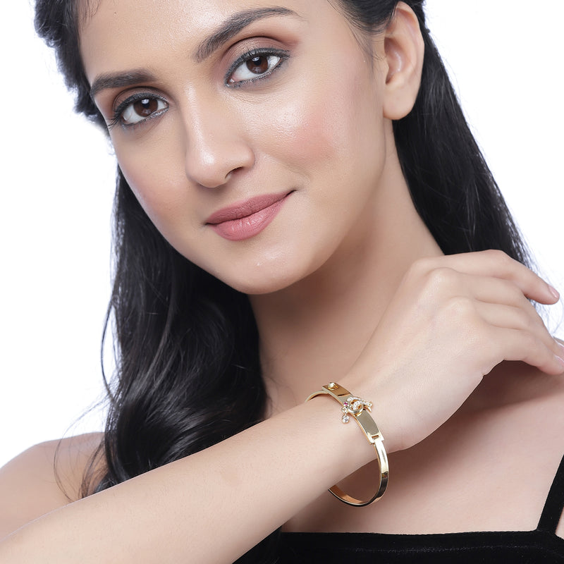 Gold-Plated Intertwined White & Red American Diamond studded Bracelet