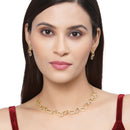 Gold-Plated White American Diamond Studded Oval Shaped Necklace with Earrings Jewellery Set