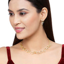 Gold-Plated White American Diamond Studded Oval Shaped Necklace with Earrings Jewellery Set