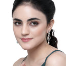 Rhodium-Plated Sea Green American Diamond studded Circular Shaped Drop Earrings