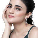 Rhodium-Plated Sea Green American Diamond studded Circular Shaped Drop Earrings