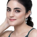 Rhodium-Plated Sea Green & White American Diamond studded Quirky Shaped Drop Earrings