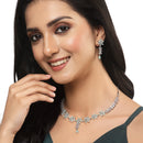 Rhodium-Plated Silver Toned Star Sea Green American Diamond Studded Necklace Earrings Jewellery Set